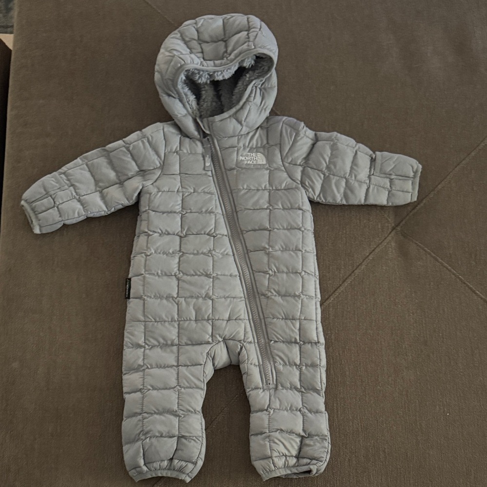 The North Face Light Gray Quilted Kids Footie